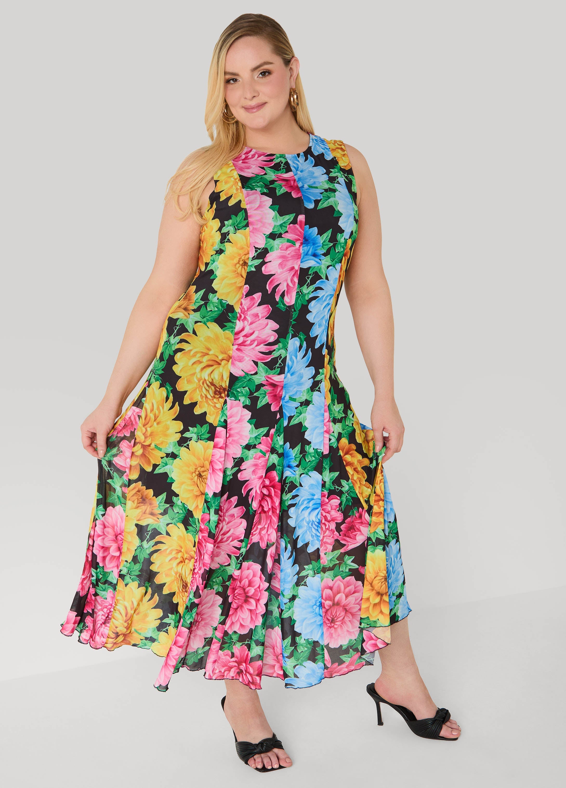 Tall Floral Print Mesh Maxi Dress
