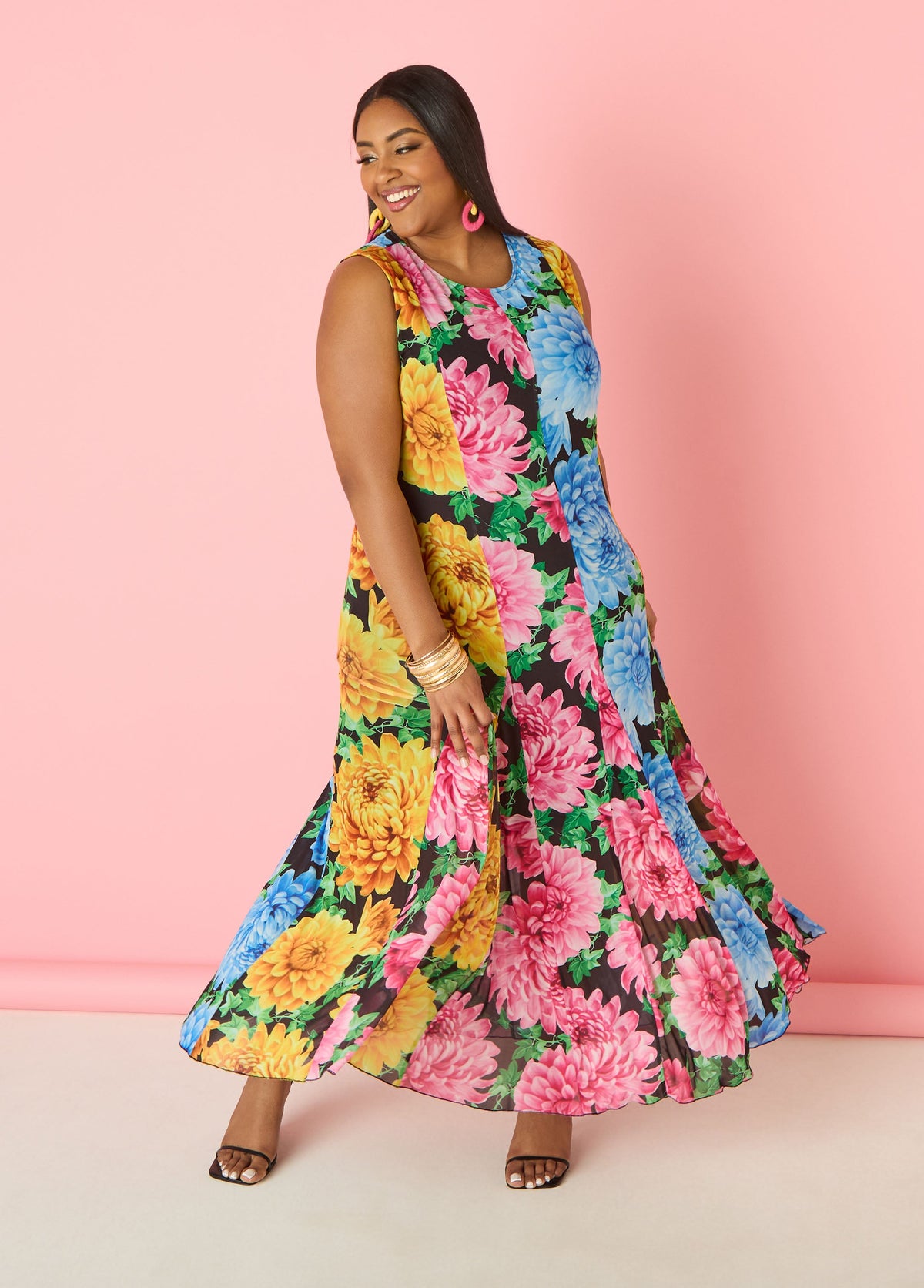 Floral Print Mesh Maxi Dress