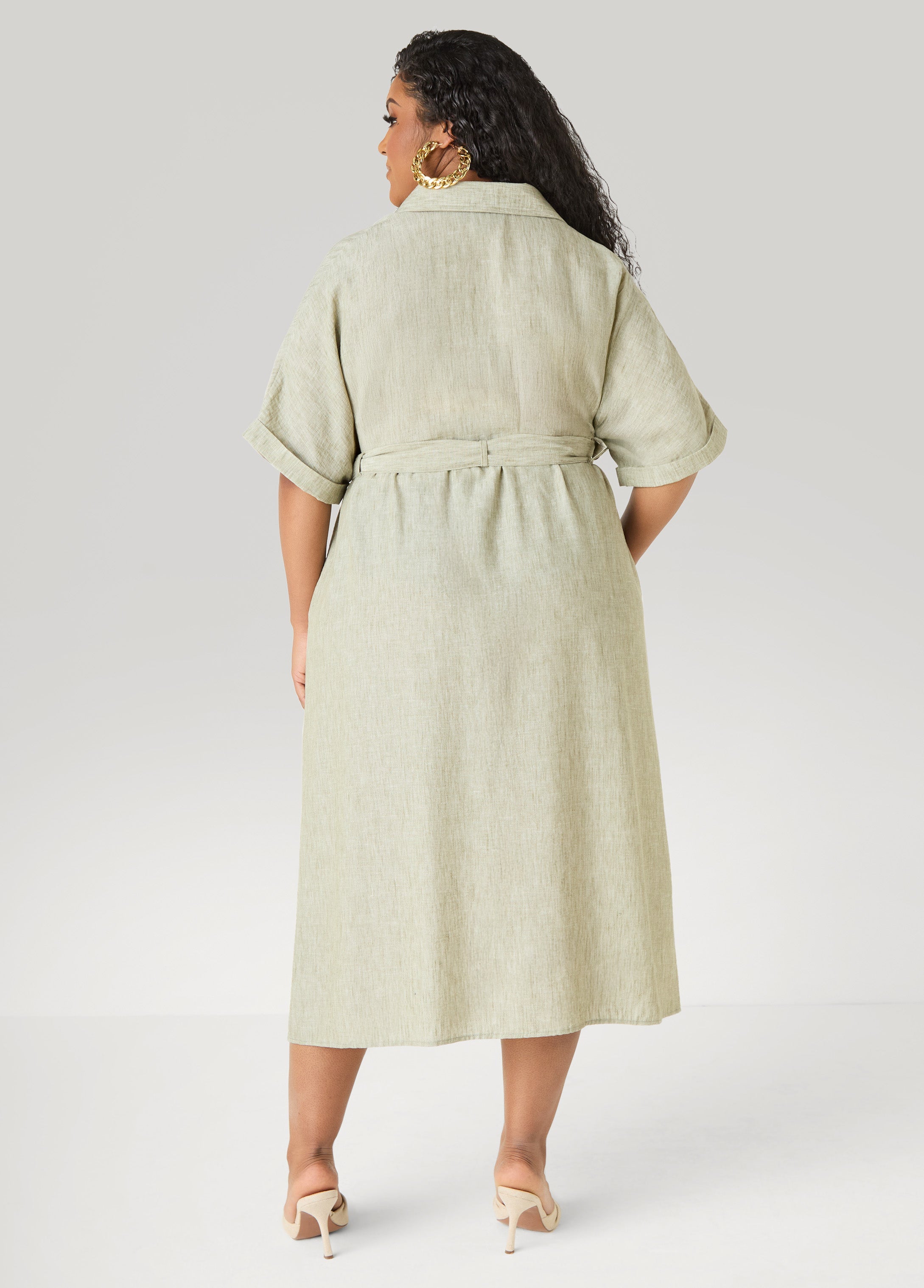 Collared Shirtdress with Tie Waist