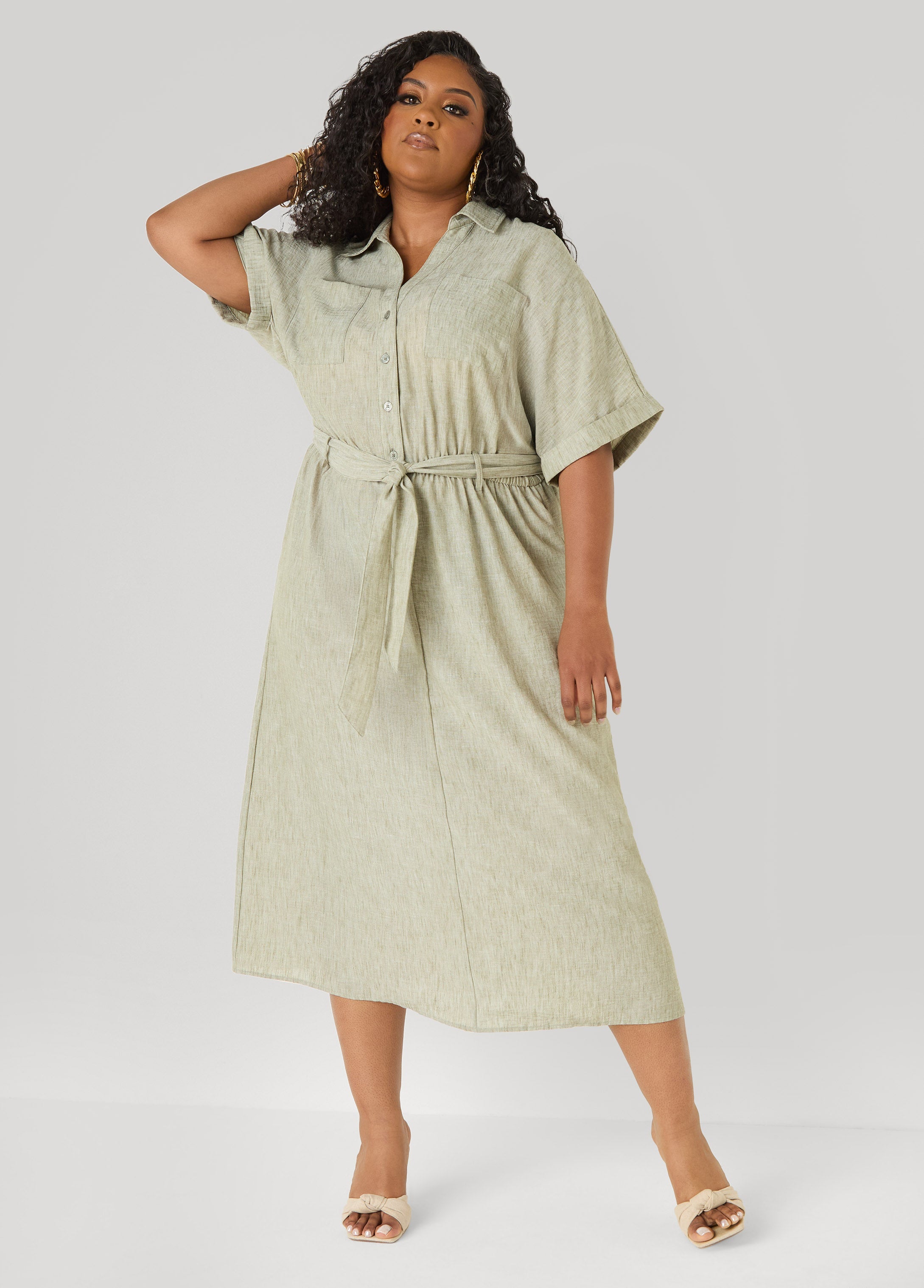 Collared Shirtdress with Tie Waist