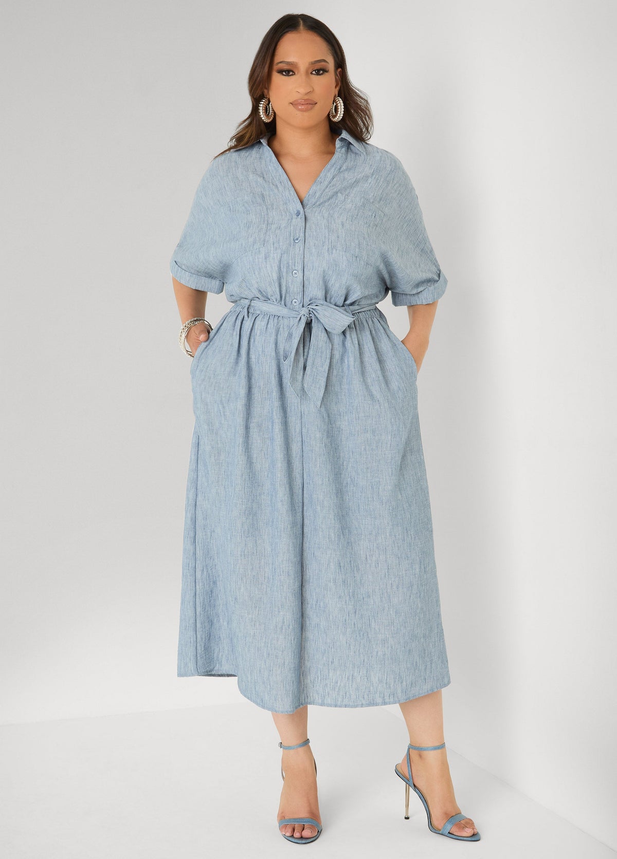 Collared Shirtdress with Tie Waist