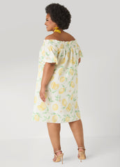 Lemon Print Off The Shoulder Dress