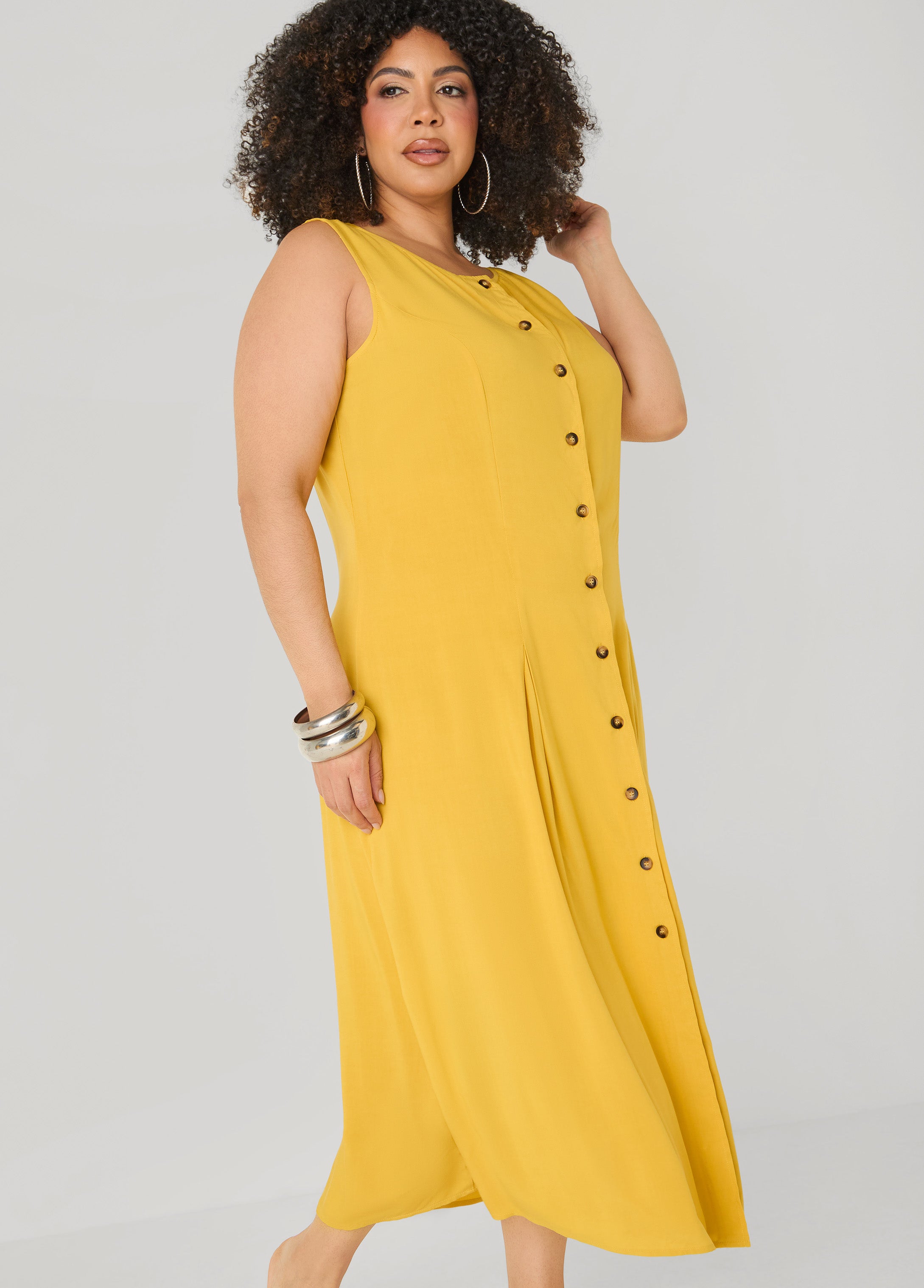 Pleated Woven Maxi Shirtdress