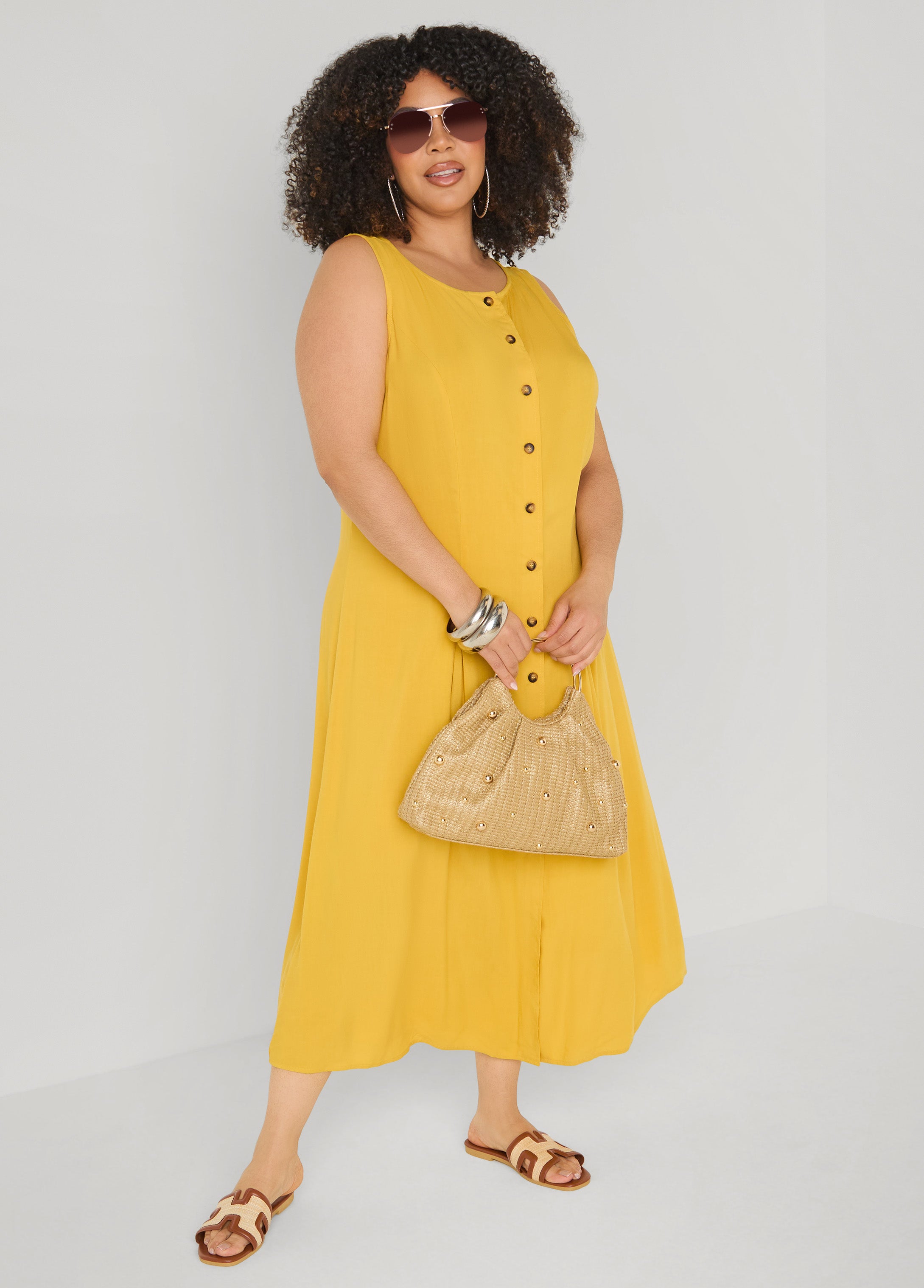 Pleated Woven Maxi Shirtdress