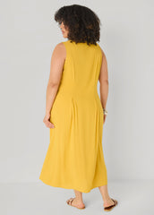 Pleated Woven Maxi Shirtdress