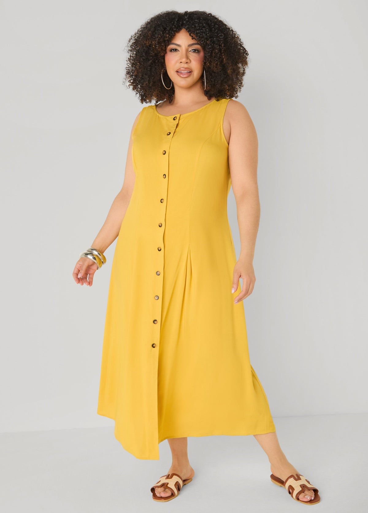 Pleated Woven Maxi Shirtdress