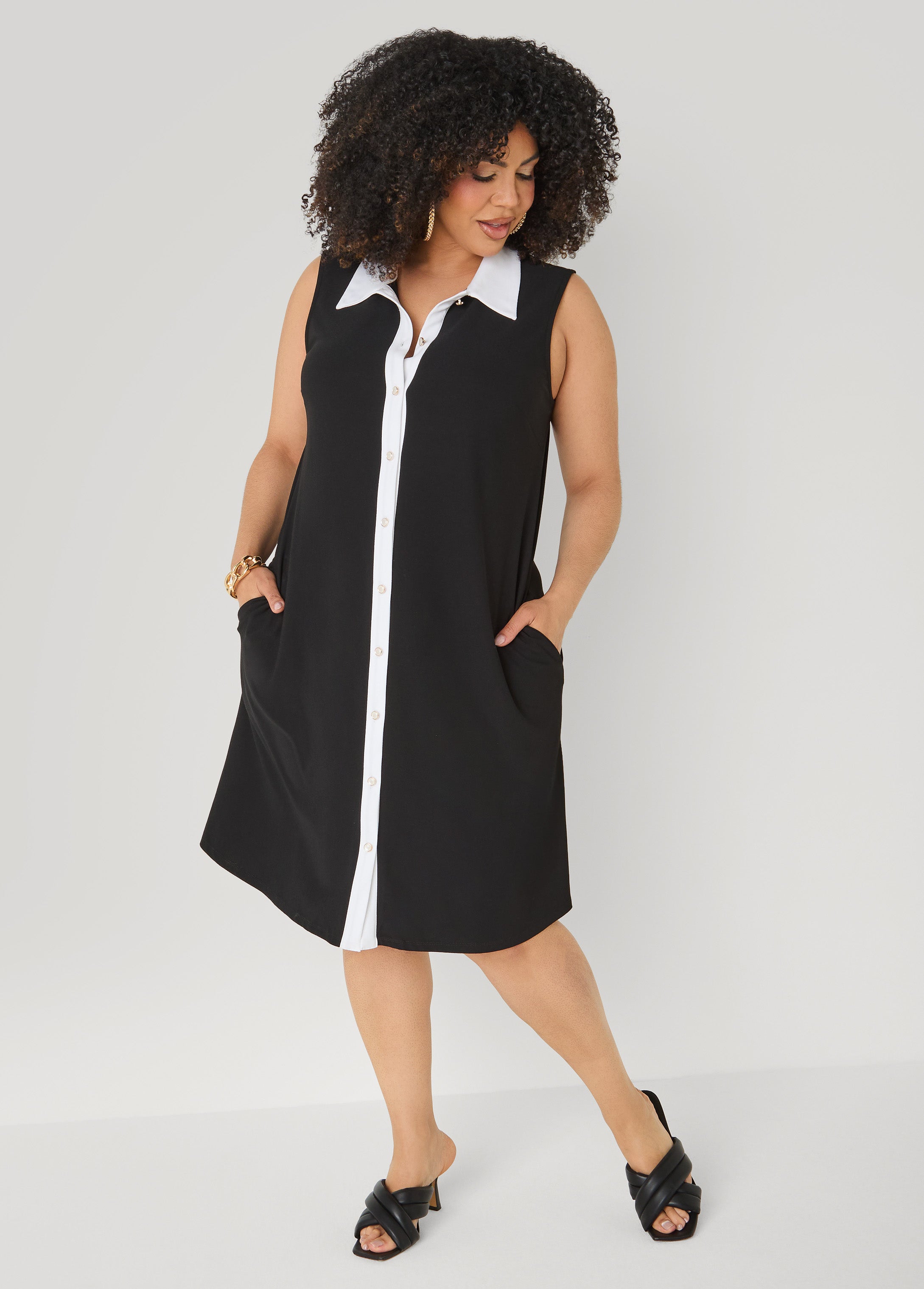 Two Tone Button Front Dress