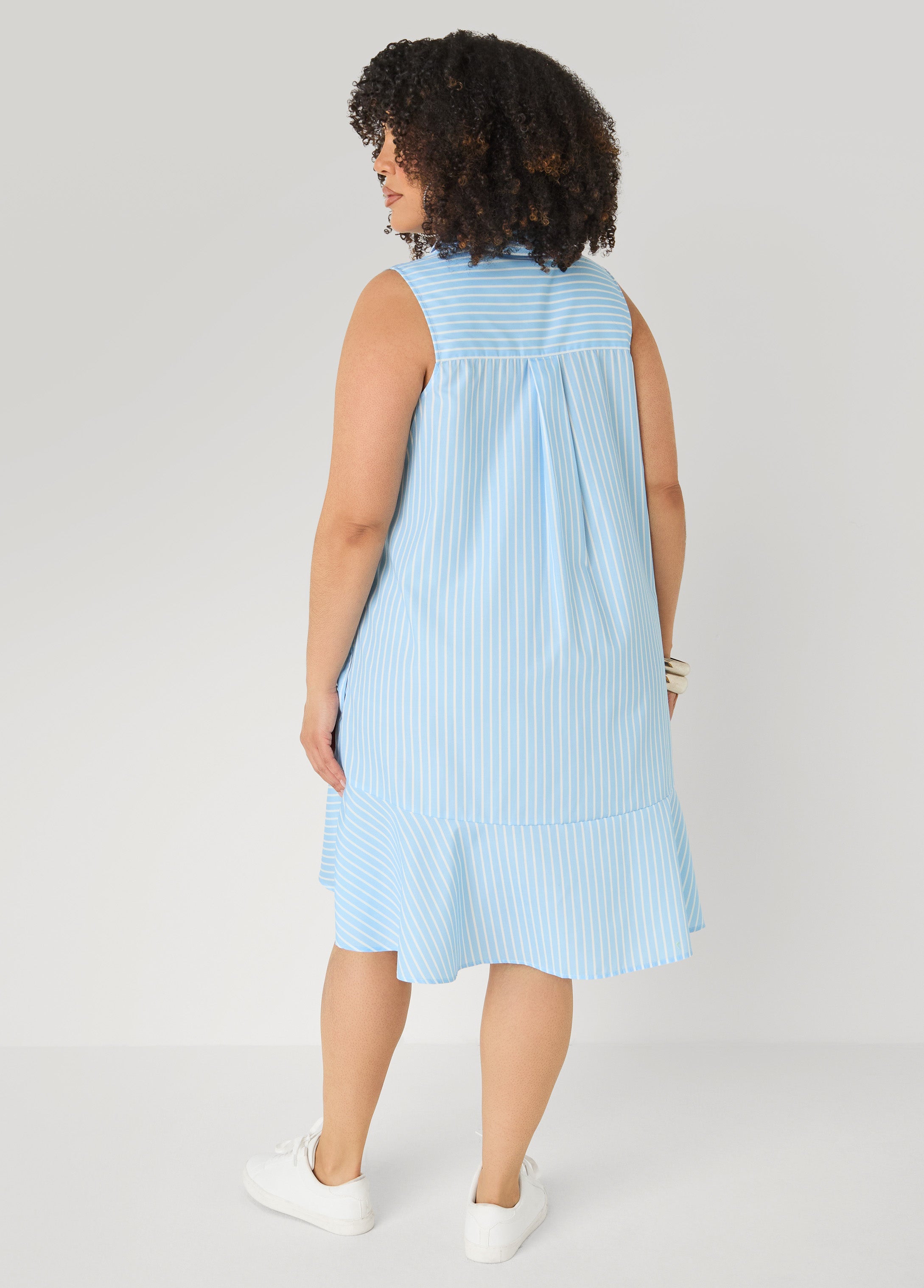 Flounced Striped Shirtdress