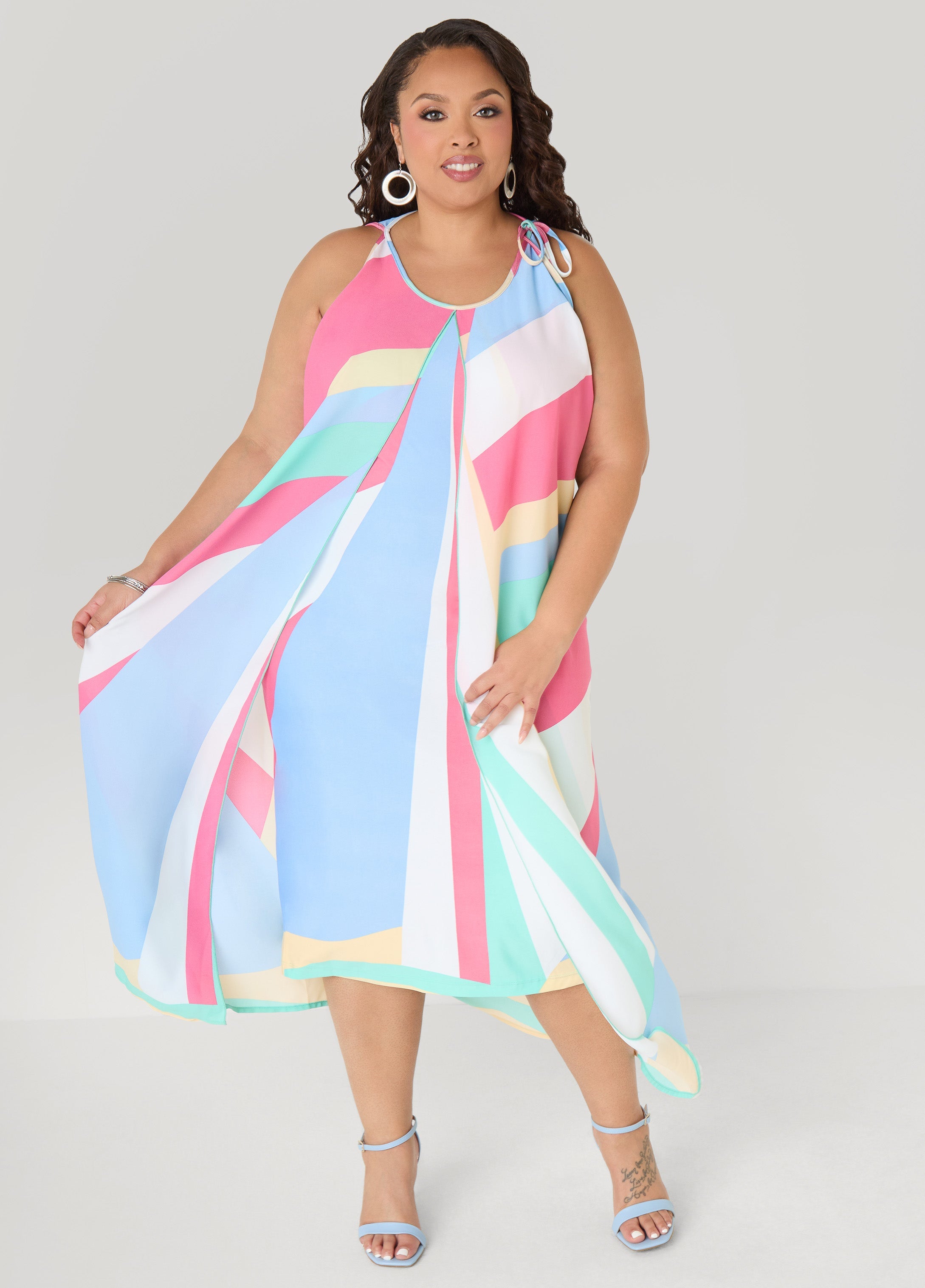 Cape Effect Striped Midaxi Dress