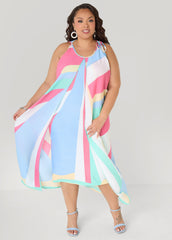 Cape Effect Striped Midaxi Dress
