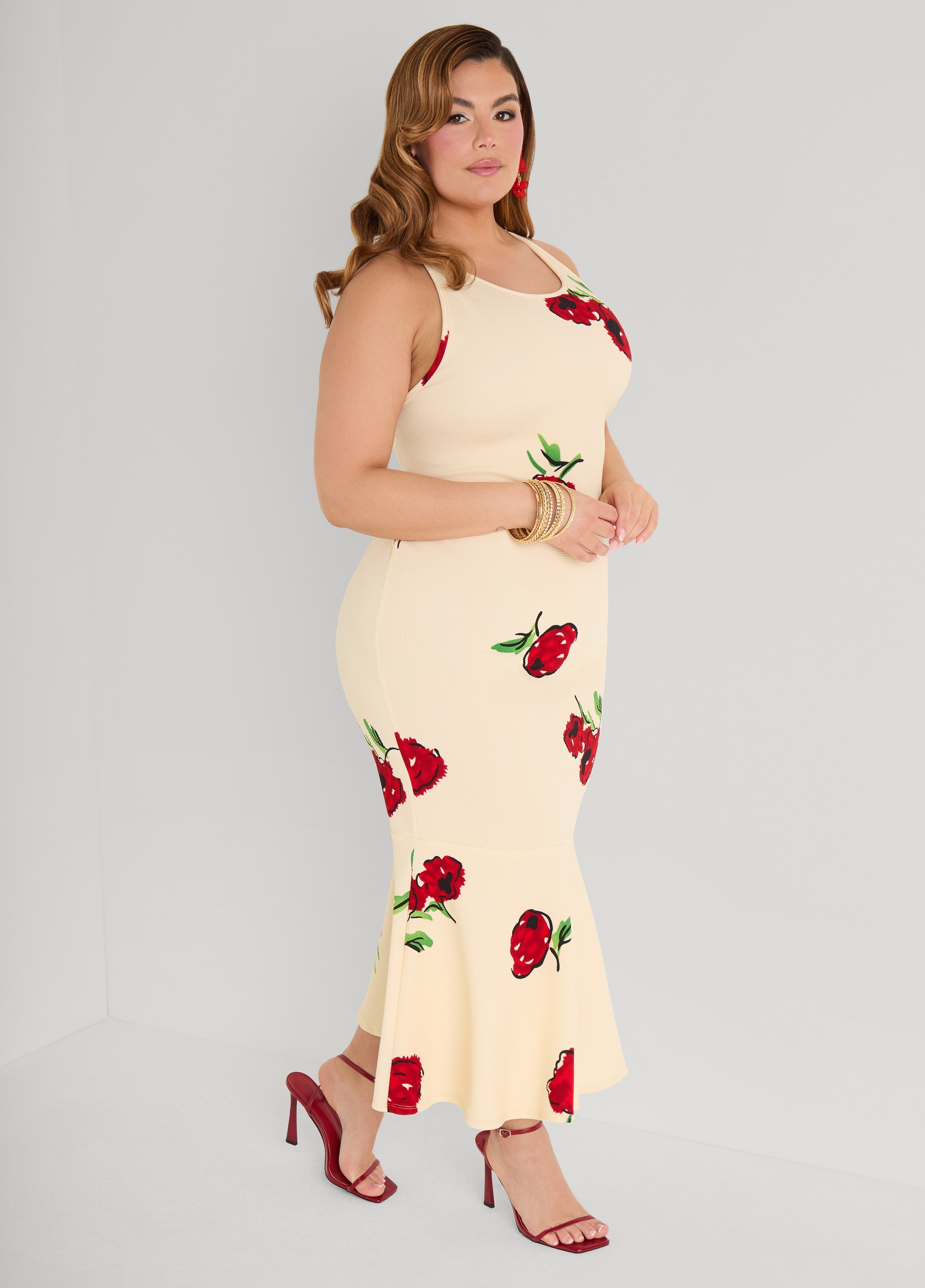 Flounced Textured Floral Dress