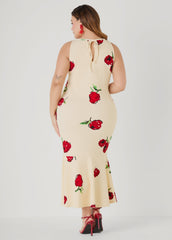 Flounced Textured Floral Dress
