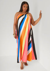 Chain Trimmed Striped Maxi Dress