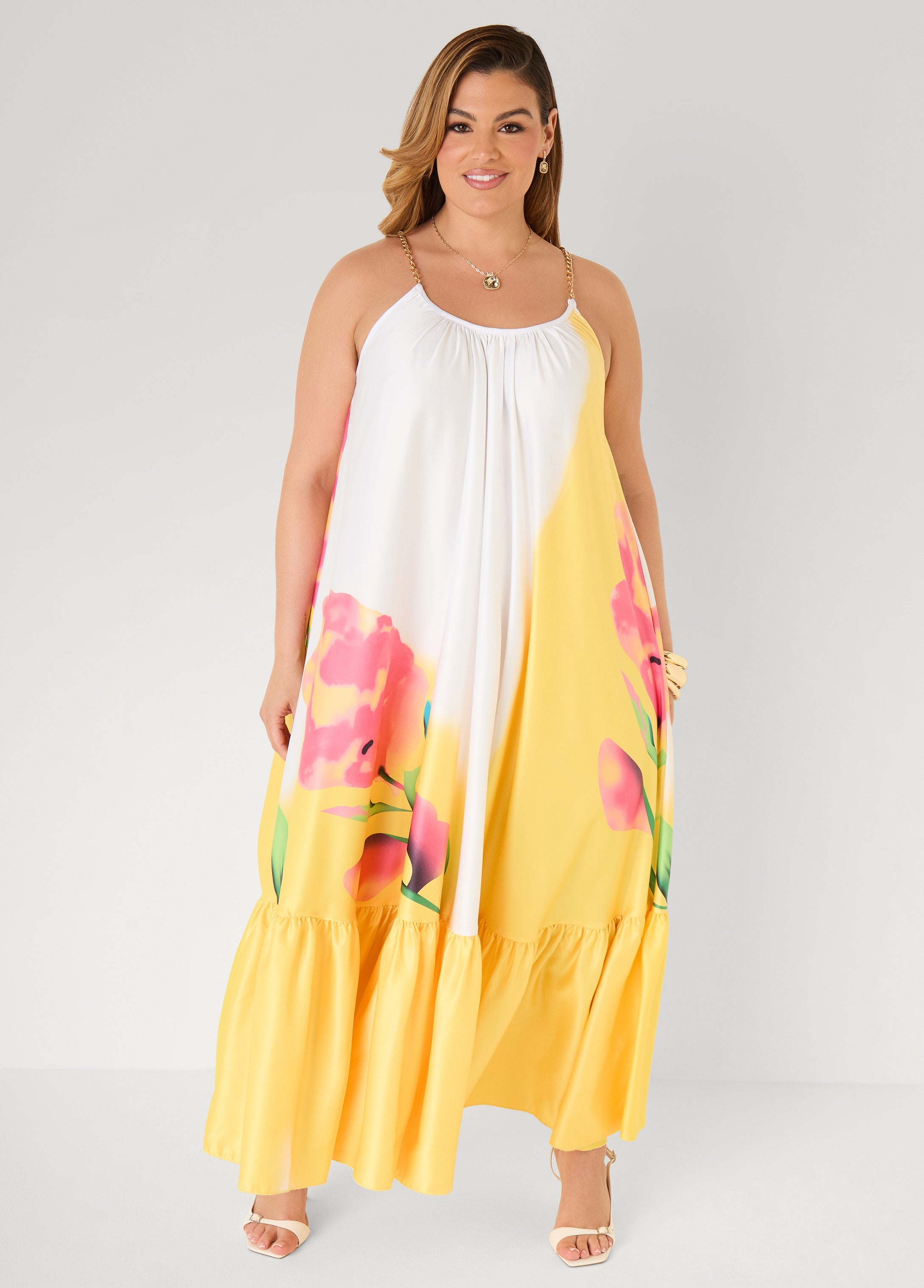 Chain Trimmed Floral Maxi Dress