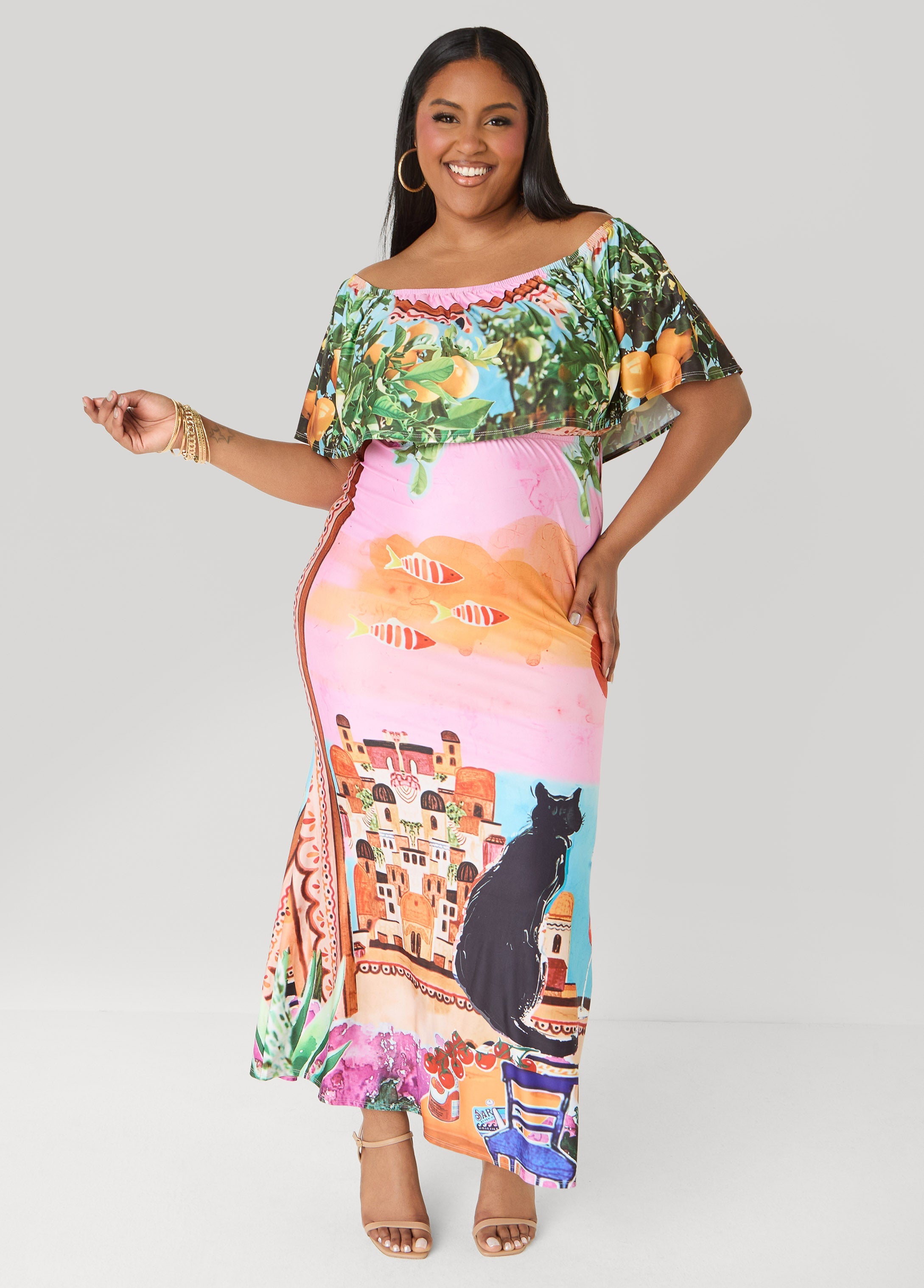 Tall Printed Off The Shoulder Dress