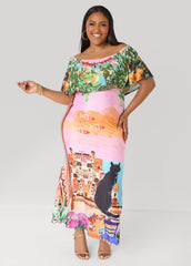 Tall Printed Off The Shoulder Dress