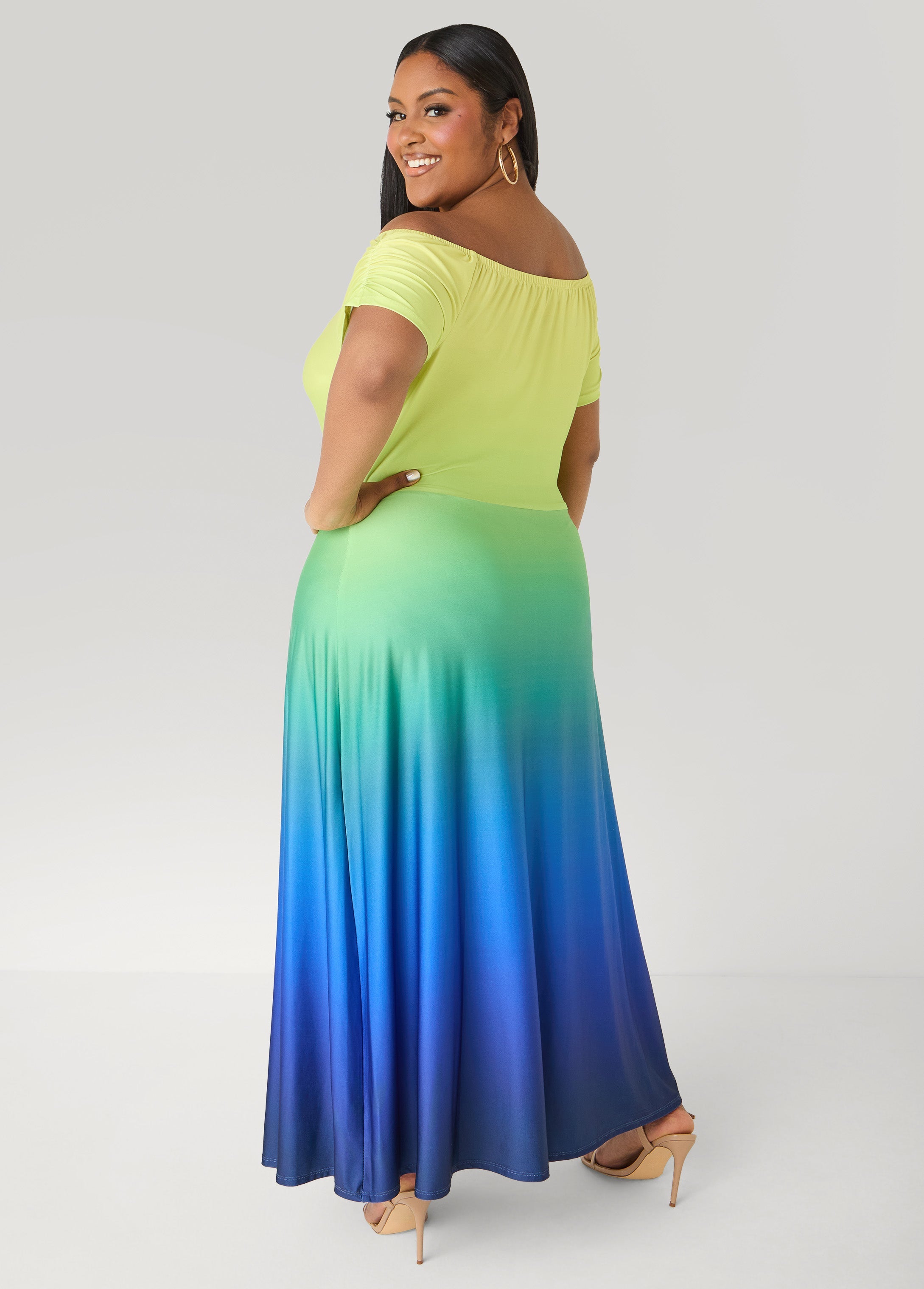 Off The Shoulder Ombre Maxi Dress