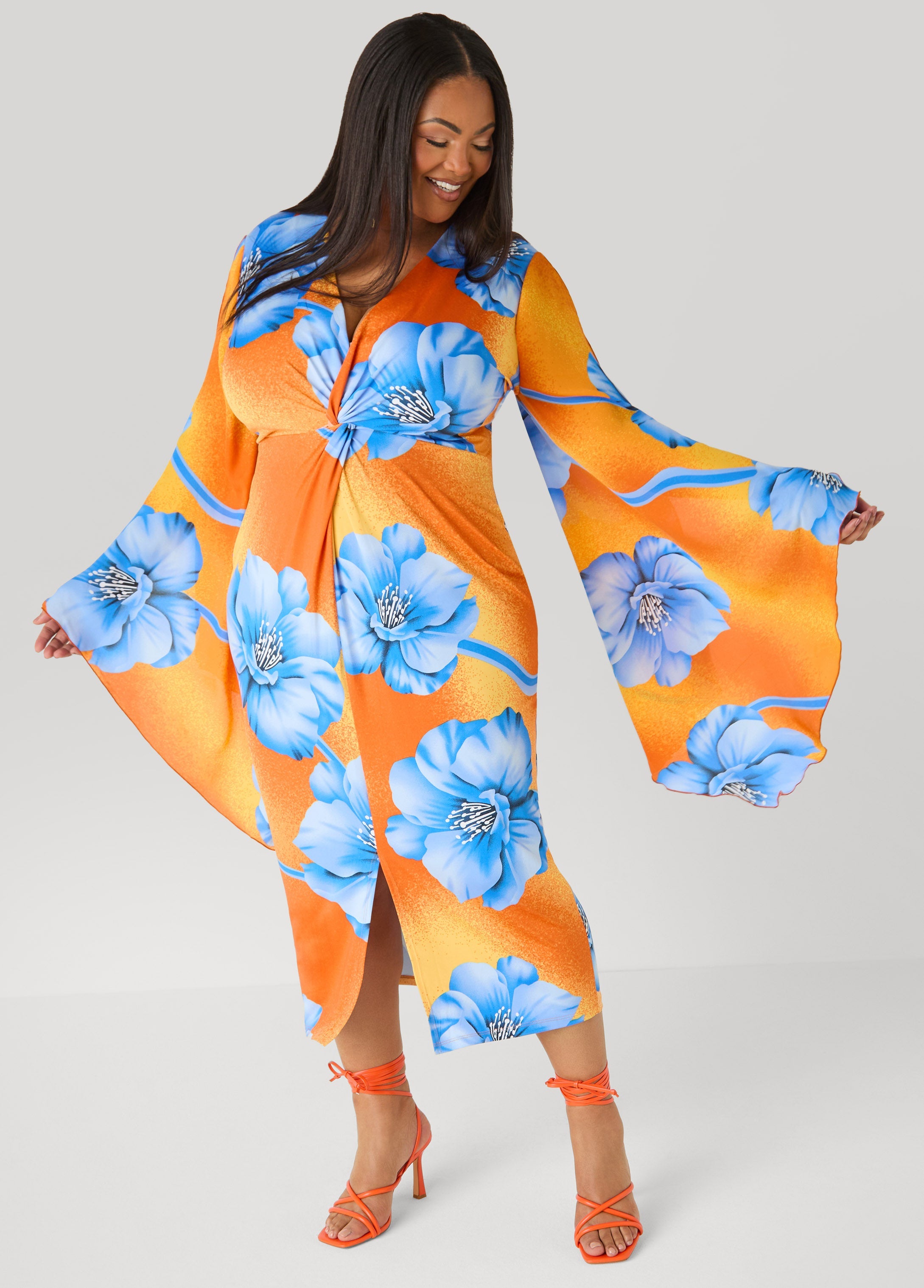 Split Sleeve Tropical Print Dress
