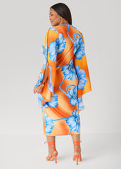 Split Sleeve Tropical Print Dress