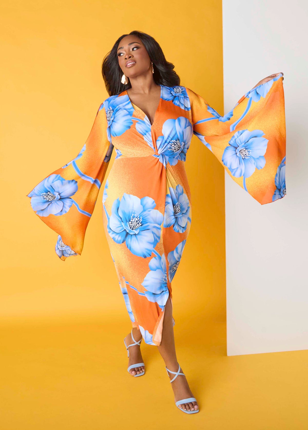 Split Sleeve Tropical Print Dress