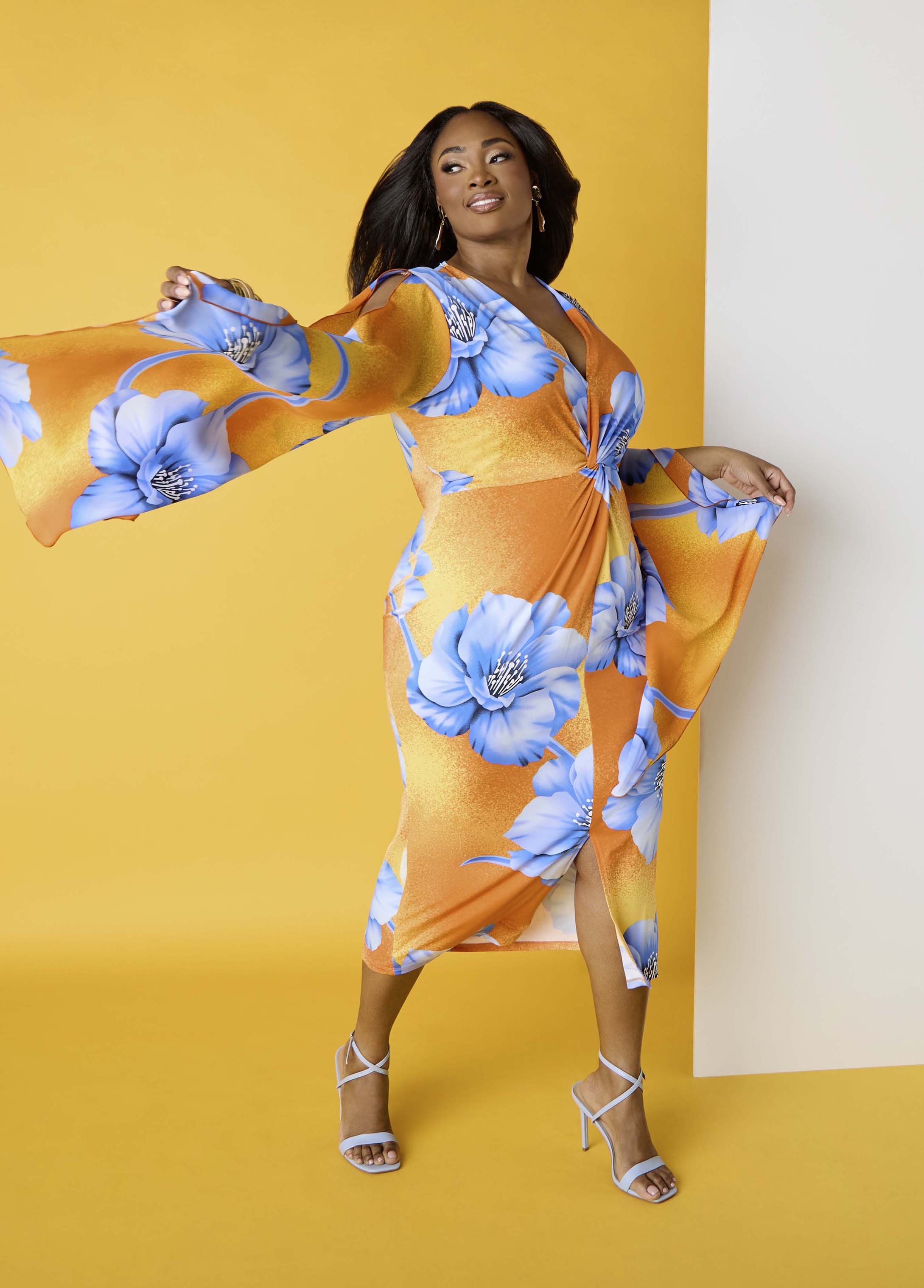Split Sleeve Tropical Print Dress