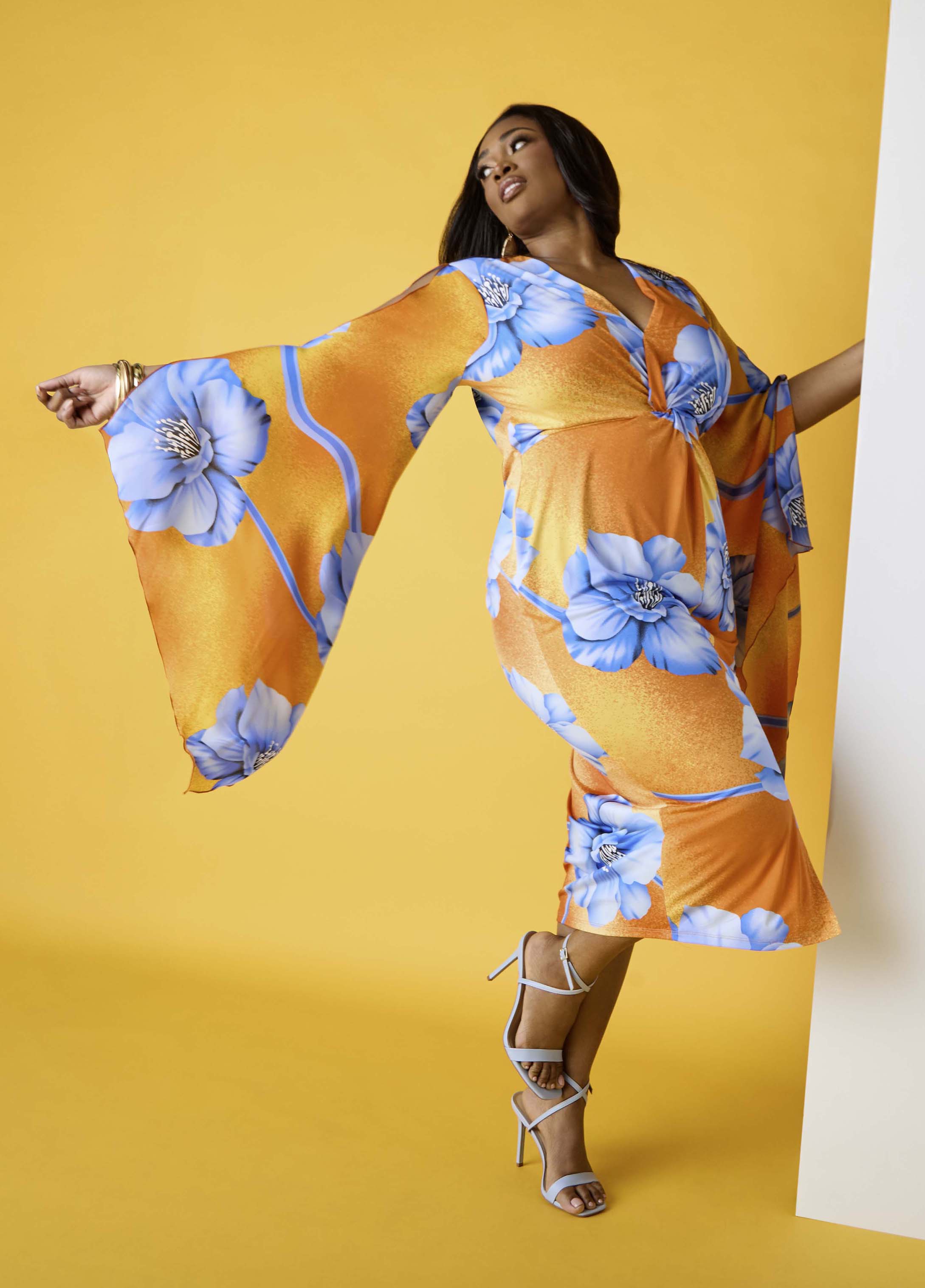 Split Sleeve Tropical Print Dress