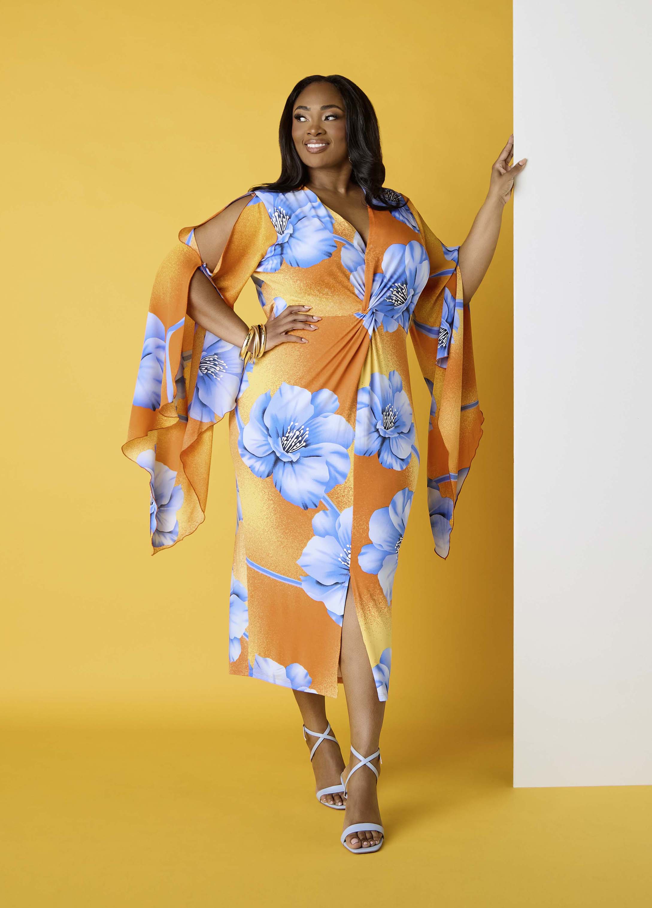 Split Sleeve Tropical Print Dress