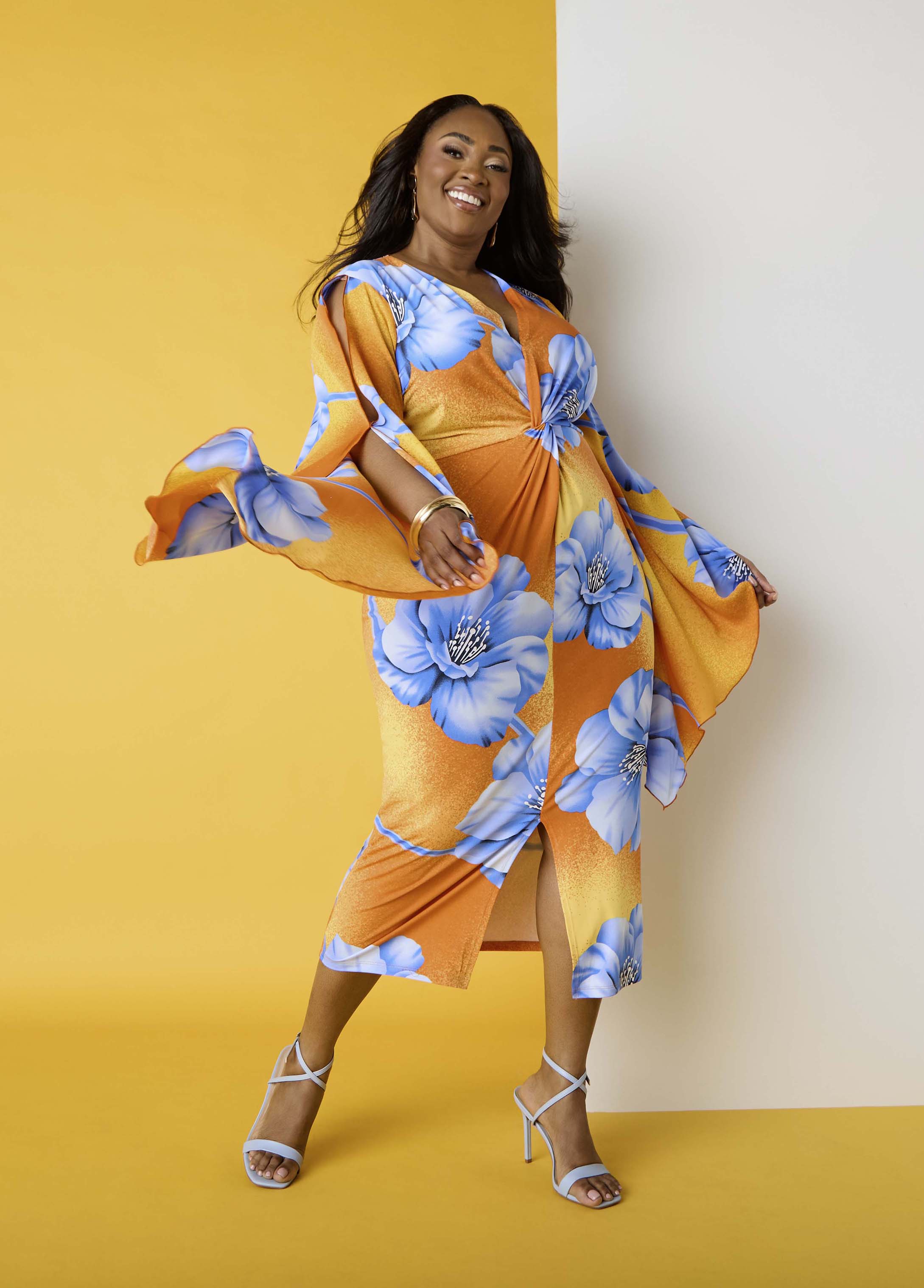 Split Sleeve Tropical Print Dress
