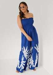 Strapless Leaf Print Jumpsuit
