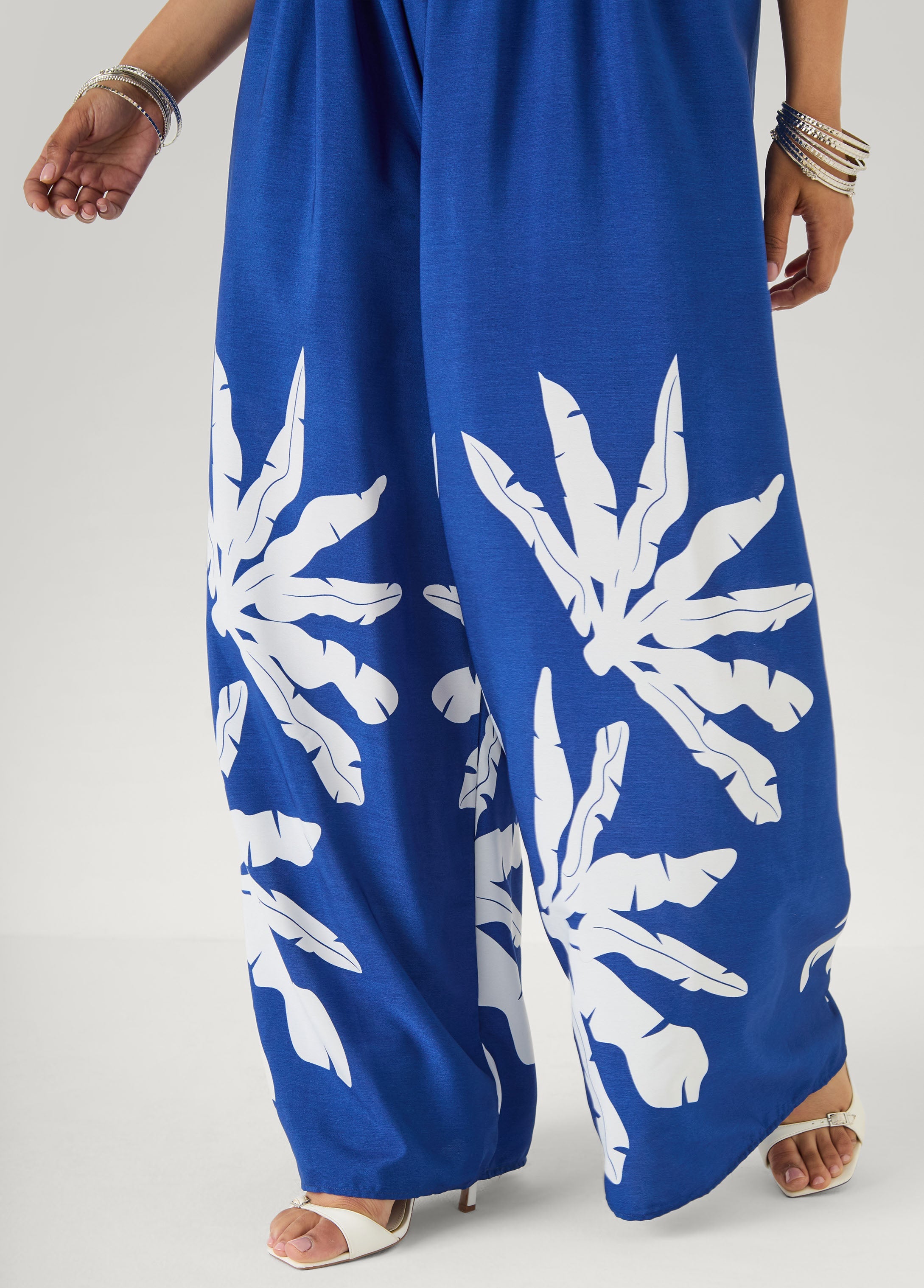 Strapless Leaf Print Jumpsuit