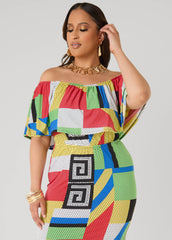 Off The Shoulder Geo Maxi Dress