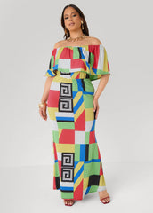 Off The Shoulder Geo Maxi Dress