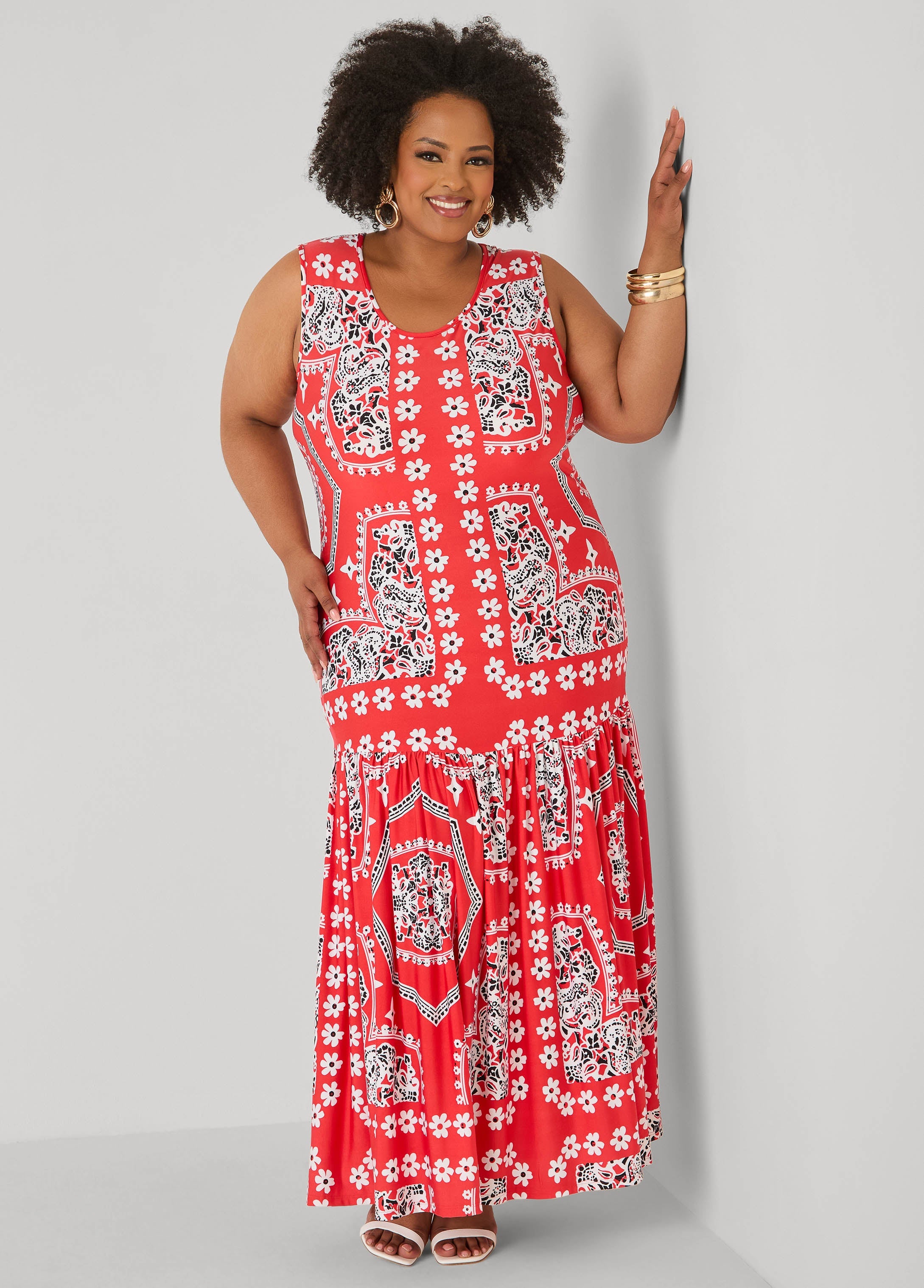Flounced Bandana Print Maxi Dress