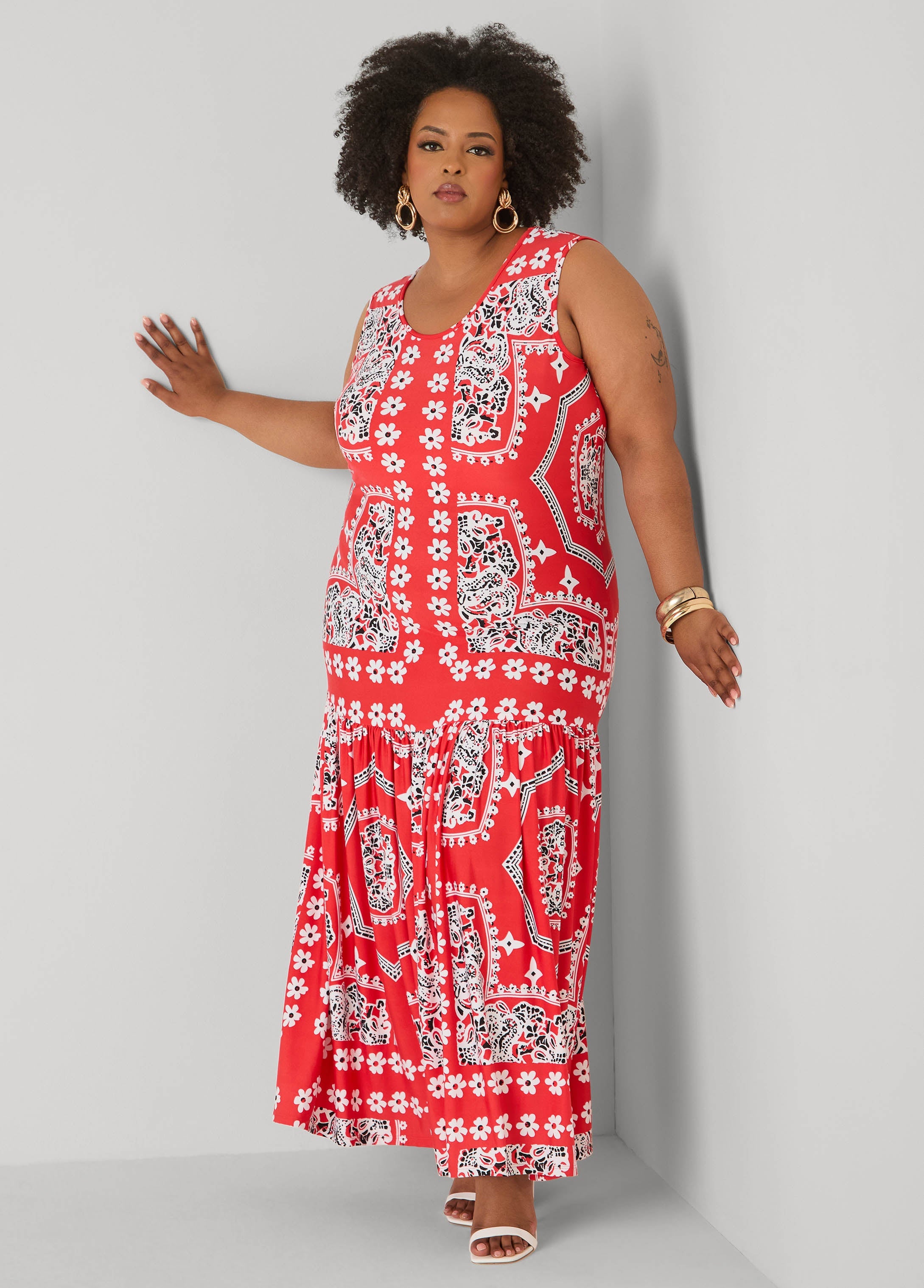 Flounced Bandana Print Maxi Dress