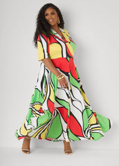Printed Faux Wrap Maxi Dress