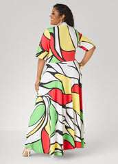 Printed Faux Wrap Maxi Dress