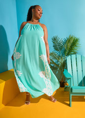 Chain Trimmed Scroll Print Dress