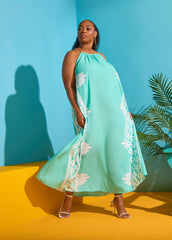Chain Trimmed Scroll Print Dress