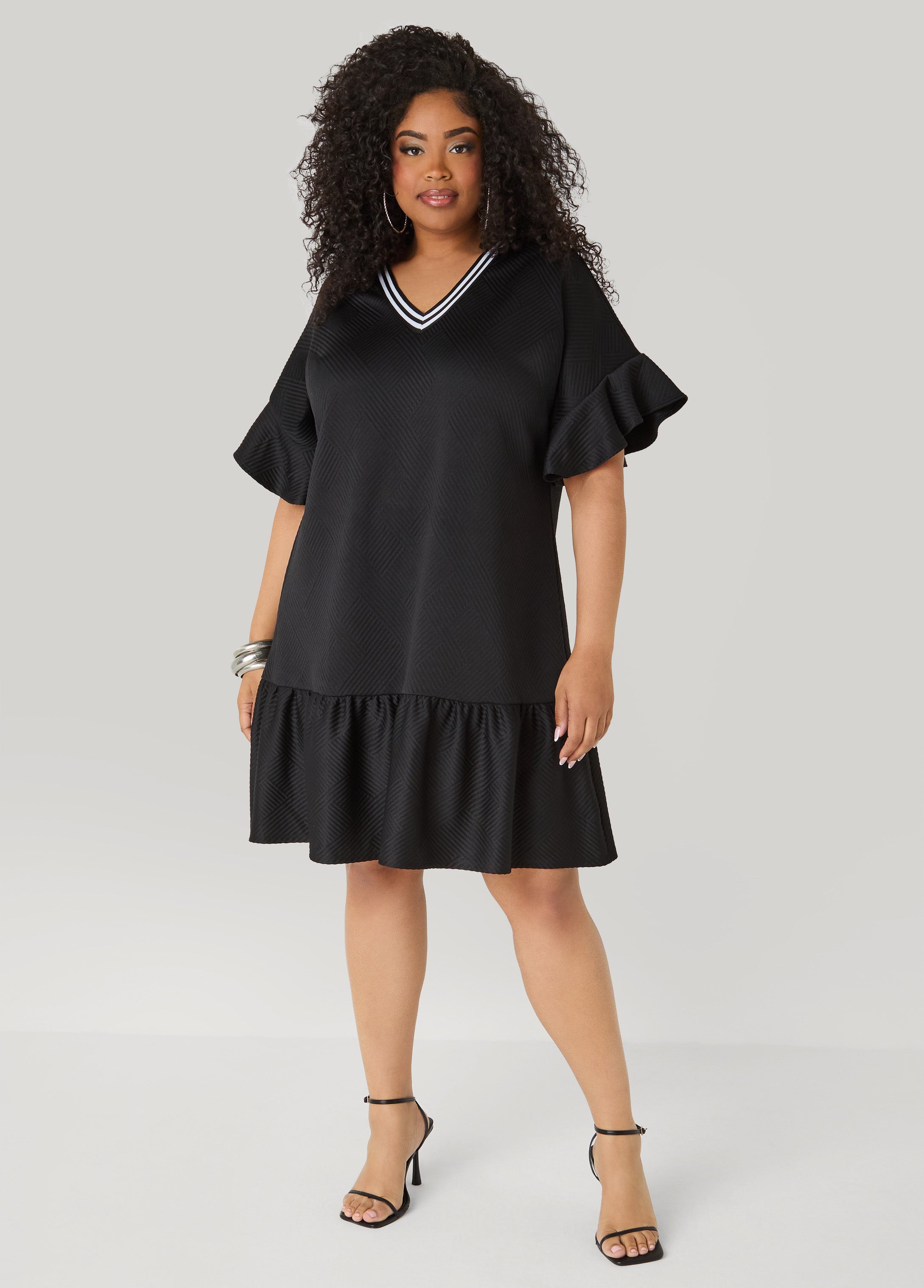 Ruffled Textured Babydoll Dress