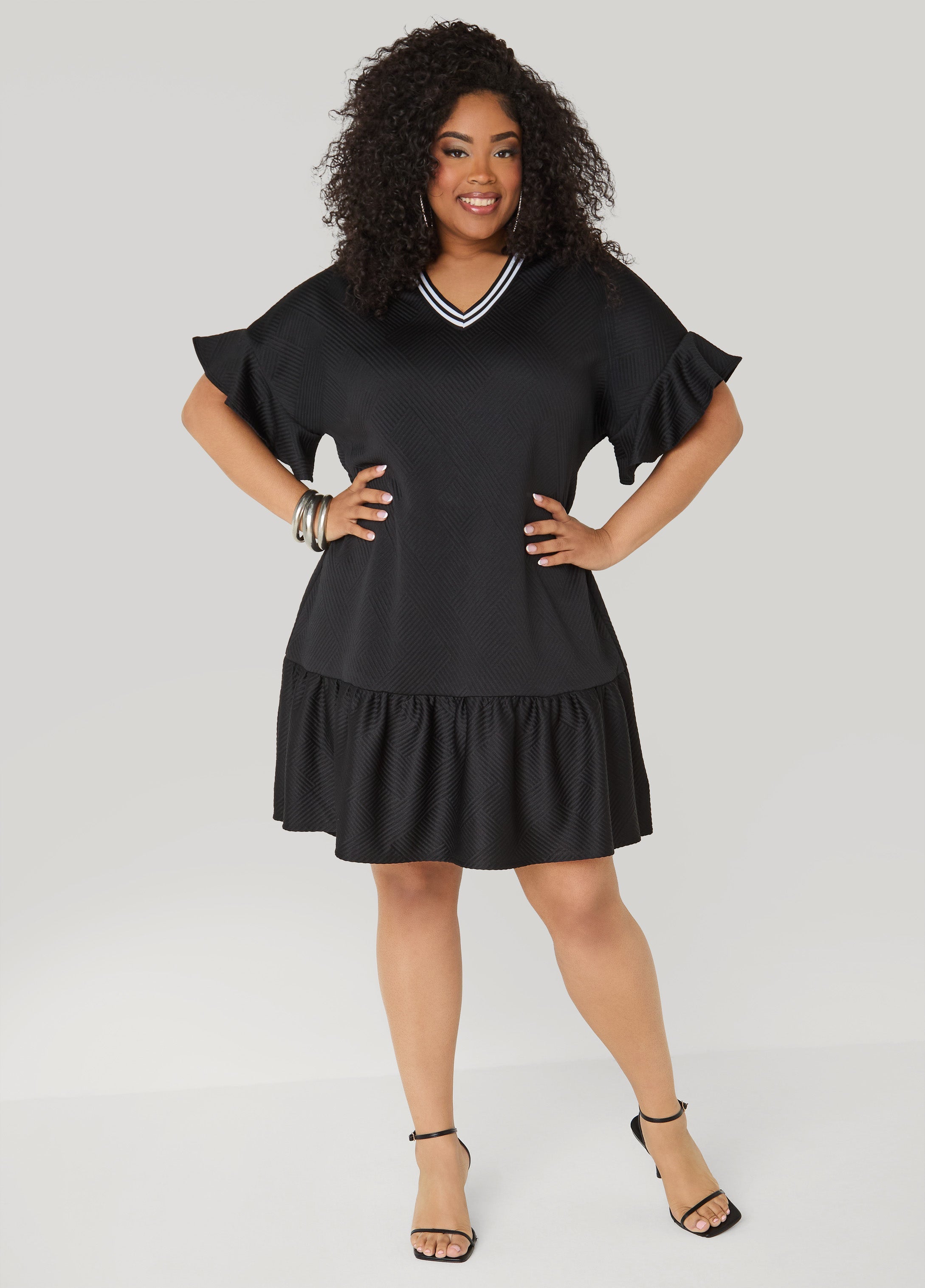 Ruffled Textured Babydoll Dress