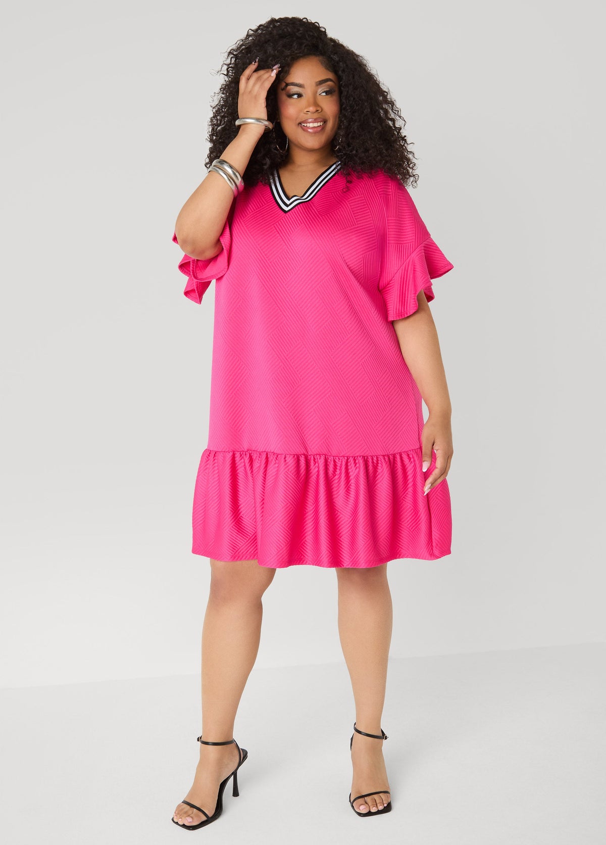 Ruffled Textured Babydoll Dress