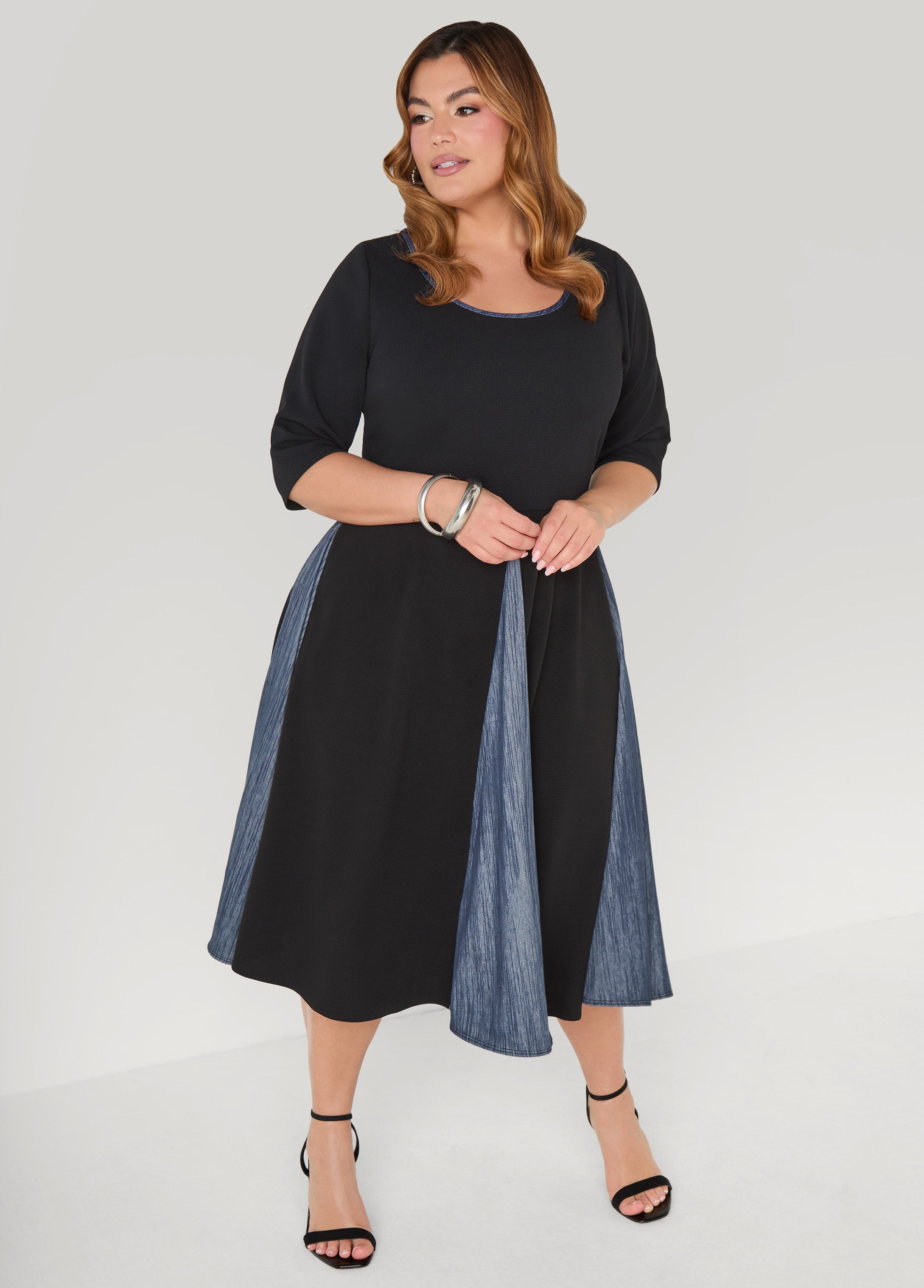 Denim Paneled A Line Dress