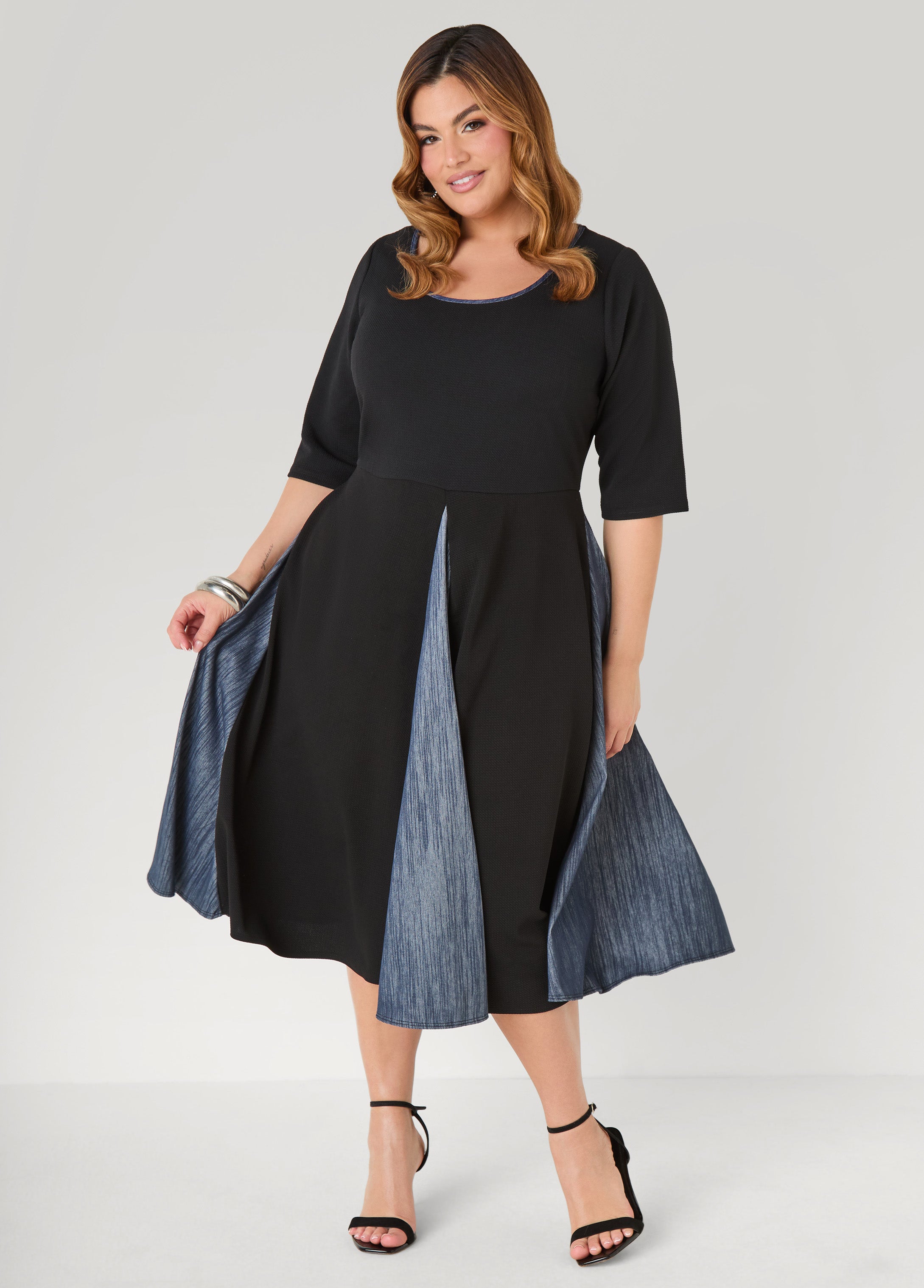 Denim Paneled A Line Dress