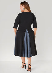 Denim Paneled A Line Dress