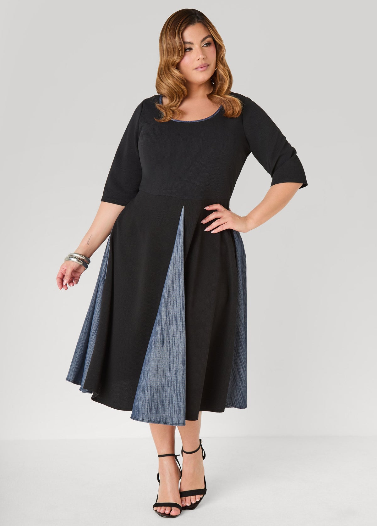 Denim Paneled A Line Dress