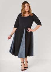 Denim Paneled A Line Dress