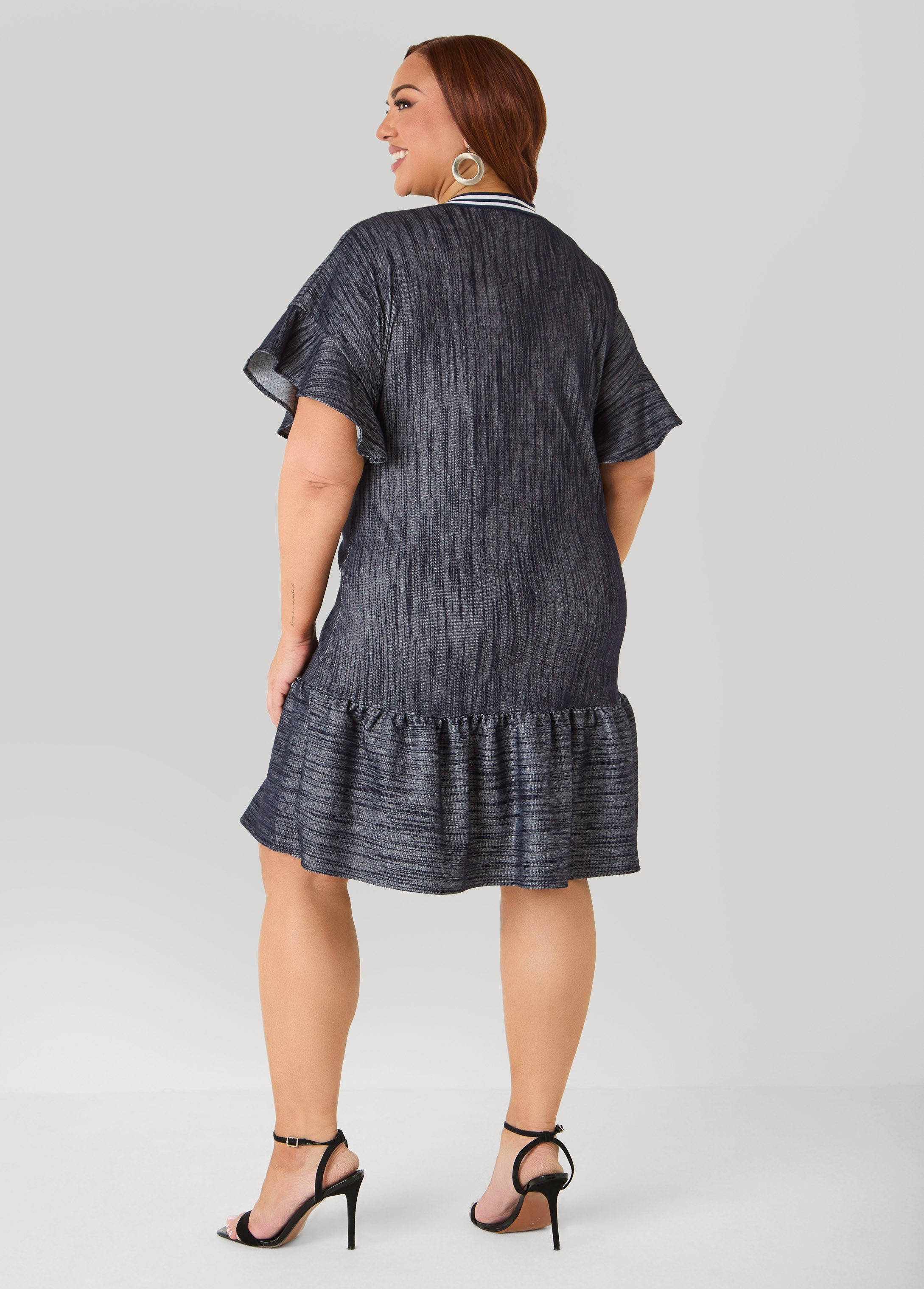 Textured Denim Babydoll Dress