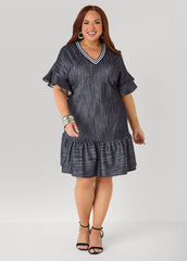 Textured Denim Babydoll Dress