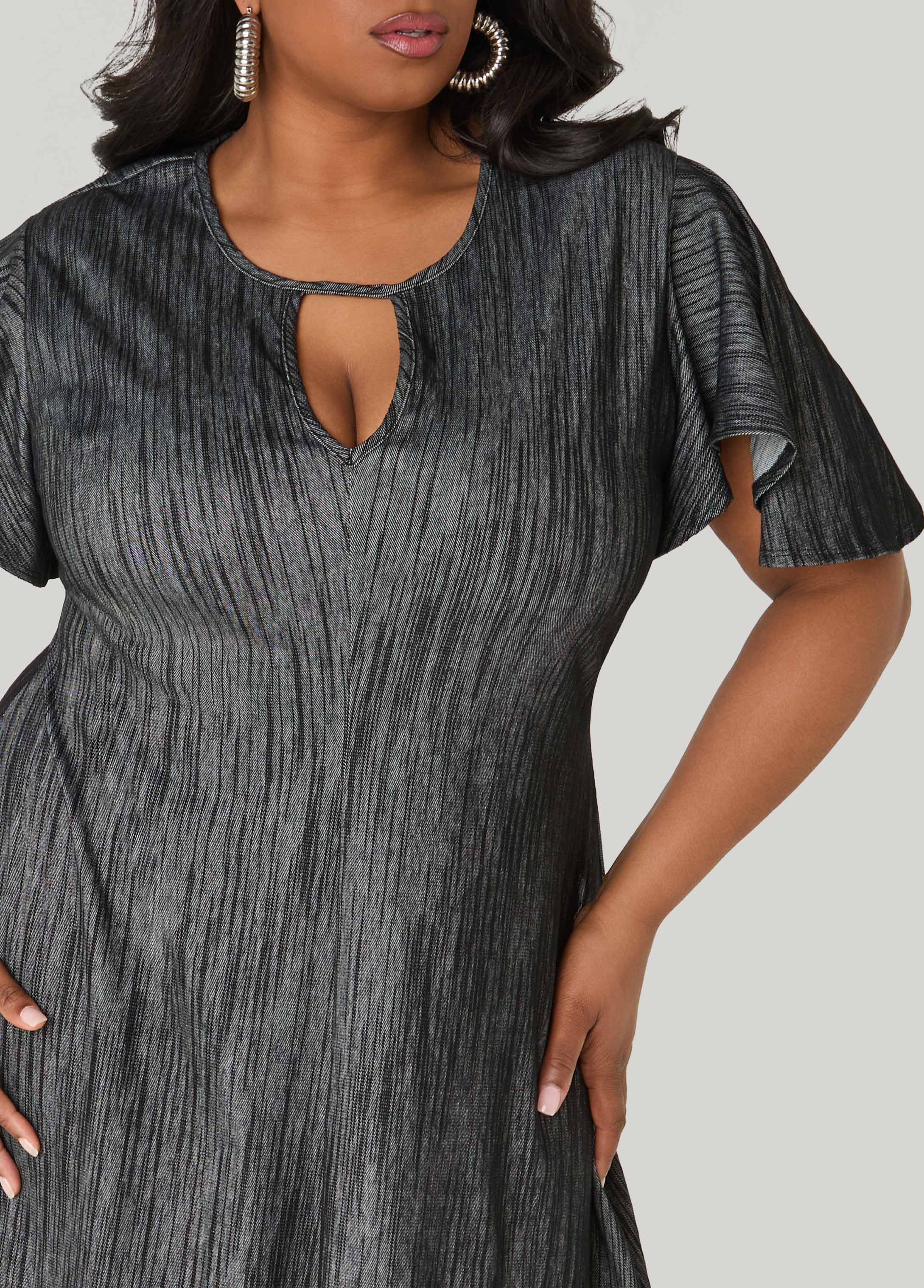 Cutout Textured Denim A Line Dress