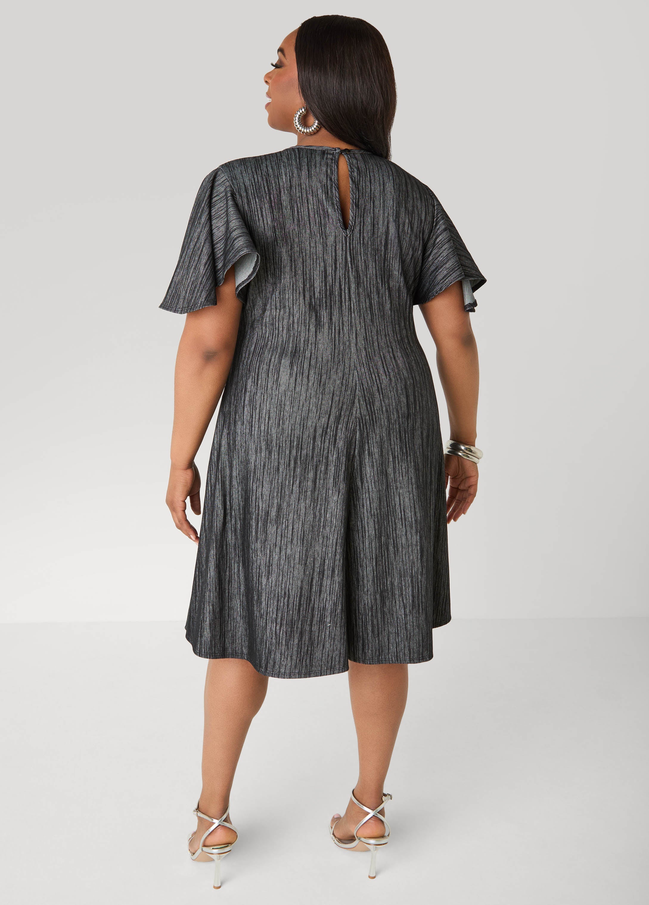 Cutout Textured Denim A Line Dress